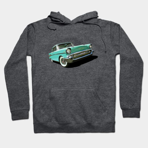 1957 Chevrolet Bel Air in aqua Hoodie by candcretro